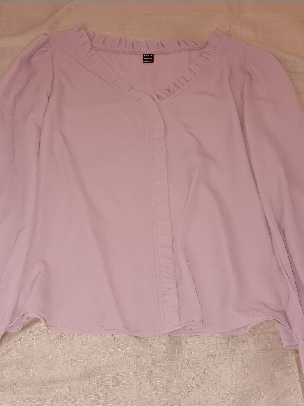 SHEIN Pale Pink Ruffle Trim V-Neck Blouse
